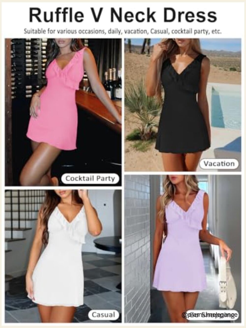 V-Neck Sleeveless Backless Ruffles Mini Dress Bodycon Cocktail Party - Picture 2 of 5
